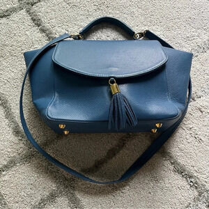 ONNA EHRLICH Amelia Leather Satchel with Tassel blue bag top handle